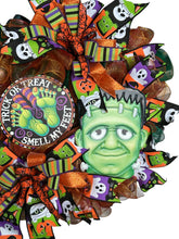 Load image into Gallery viewer, Frankenstein Wreath, Halloween Wreath, Trick or Treat Smell My Feet