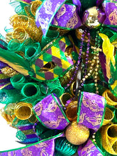 Load image into Gallery viewer, Mardi Gras Wreath, Mardi Gras Decor, Fat Tuesday Wreath, Purple, Green and Gold Wreath