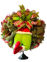 Load image into Gallery viewer, Green Monster Wreath, Green Monster Butt Wreath, Christmas Wreath, Christmas Decor