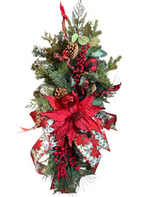 Load image into Gallery viewer, Red Poinsettia and Pines Christmas Swag, Christmas Decor