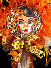 Load image into Gallery viewer, Pretty Scarecrow Fall Wreath, Halloween Wreath, Autumn Decor, Thanksgiving Wreath