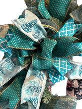 Load image into Gallery viewer, Blue and Gold Snowman Wreath with lights, Winter Wreath, Christmas Wreath