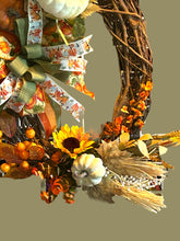 Load image into Gallery viewer, Fall Pumpkin Wreath, Autumn Wreath, Fall Decor, Fall Grapevine Wreath