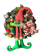 Load image into Gallery viewer, Elf Christmas Wreath, Elf Hat and Legs Wreath, Christmas Decor