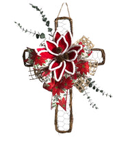 Load image into Gallery viewer, Cross Christmas Decor, Farmhouse Christmas, Christmas Hanger, Religious Christmas