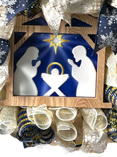 Load image into Gallery viewer, Holy Night Christmas Wreath, Religious Christmas, Nativity Wreath, Christmas Decor, Blue and Gold Christmas