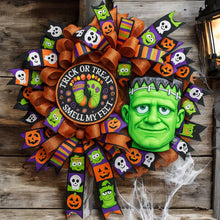 Load image into Gallery viewer, Frankenstein Wreath, Halloween Wreath, Trick or Treat Smell My Feet