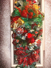 Load image into Gallery viewer, Red Christmas Pine Swag, Christmas Decor, Red and Gold Christmas, Red and Green Christmas