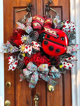 Load image into Gallery viewer, Ladybug Welcome Wreath, Spring Summer Wreath, Front Door Decor