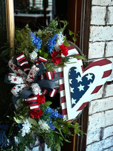 Load image into Gallery viewer, Patriotic Heart Wreath, Patriotic Wreath, Red, White and Blue Wreath, Home Decor