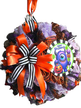 Load image into Gallery viewer, Happy Halloween Purple Monster Wreath, Halloween Wreath