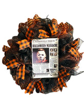 Load image into Gallery viewer, Halloween Wreath, Michael Myers Wreath, Haddonfield Wreath, Classic Horror Halloween Decor