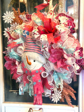 Load image into Gallery viewer, Snowman Christmas Wreath, Pink Christmas, Christmas Decor, Winter Wreath