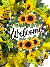 Load image into Gallery viewer, Welcome Sunflower Wreath, Welcome Wreath, Spring Summer Wreath, Home Decor