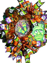 Load image into Gallery viewer, Frankenstein Wreath, Halloween Wreath, Trick or Treat Smell My Feet