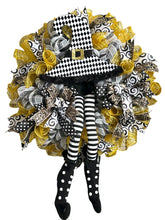 Load image into Gallery viewer, Whimsical Witch Wreath, Halloween Wreath, Black and Gold Halloween, Halloween Decor