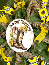 Load image into Gallery viewer, Cowboy Country Wreath, Cowboy Wreath, Sunflowers, Farmhouse Decor