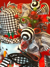 Load image into Gallery viewer, Snowman Wreath, Snowman Christmas, Winter Wreath, Black and White Christmas, Christmas Wreath