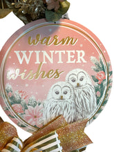 Load image into Gallery viewer, Warm Winter Wishes Wreath, Winter Wreath, Winter Decor, Glam Owl Winter Wreath, Pink Winter Owl Decor