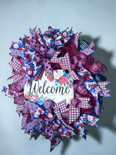 Load image into Gallery viewer, Welcome Wreath, Spring Summer Decor, Porch Decor, Red White and Blue, Floral Decor
