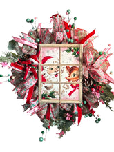Load image into Gallery viewer, Santa and Rudolph Christmas Wreath, Christmas Decor, Traditional Christmas Wreath