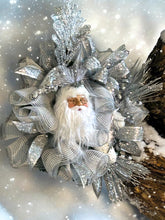 Load image into Gallery viewer, Silver and White Santa Wreath, Christmas Wreath, Christmas Decor