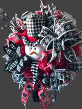 Load image into Gallery viewer, Snowman Christmas Wreath, Snowman Christmas, Black and White Christmas, Christmas Decor, Winter Decor