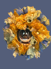 Load image into Gallery viewer, Christmas Wreath, Christmas Winter Wreath, Gold, Blue and Green Christmas, Religious Christmas Decor