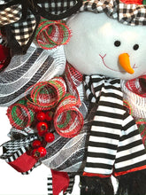 Load image into Gallery viewer, Snowman Wreath, Snowman Christmas, Winter Wreath, Black and White Christmas, Christmas Wreath