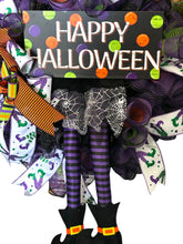 Load image into Gallery viewer, Halloween Witch Wreath, Halloween Decor, Witch Legs