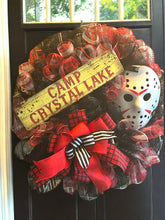 Load image into Gallery viewer, Camp Crystal Lake Wreath, Halloween Wreath, Jason Wreath, Halloween Decor