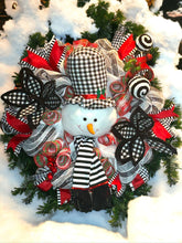 Load image into Gallery viewer, Snowman Wreath, Snowman Christmas, Winter Wreath, Black and White Christmas, Christmas Wreath
