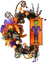 Load image into Gallery viewer, Frankenstein Halloween Wreath, Halloween Decor, Monster Wreath
