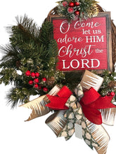 Load image into Gallery viewer, O Come Let Us Adore Him Christmas Wreath, Christmas Decor, Christmas Grapevine, Religious Christmas