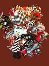 Load image into Gallery viewer, Snowman Wreath, Snowman Christmas, Winter Wreath, Black and White Christmas, Christmas Wreath