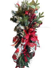Load image into Gallery viewer, Red Poinsettia and Pines Christmas Swag, Christmas Decor