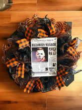 Load image into Gallery viewer, Halloween Wreath, Michael Myers Wreath, Haddonfield Wreath, Classic Horror Halloween Decor