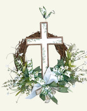 Load image into Gallery viewer, Easter Wreath, Cross Wreath, Easter Religious Decor, Easter Floral Wreath