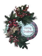 Load image into Gallery viewer, Merry Christmas Grapevine Wreath, Floral Pine Needles and Red Berries, Christmas Decor