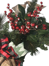 Load image into Gallery viewer, Merry Christmas Grapevine Wreath, Floral Pine Needles and Red Berries, Christmas Decor