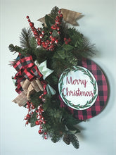 Load image into Gallery viewer, Merry Christmas Grapevine Wreath, Floral Pine Needles and Red Berries, Christmas Decor