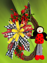 Load image into Gallery viewer, Ladybug Grapevine Oval Wreath