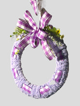 Load image into Gallery viewer, Purple and White Ribbon and Yarn Wreath