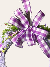 Load image into Gallery viewer, Purple and White Ribbon and Yarn Wreath