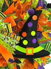 Load image into Gallery viewer, Whimsical Witch Hat Wreath, Halloween Wreath, Halloween Decor