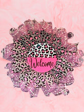 Load image into Gallery viewer, Welcome Pink Leopard Wreath, Home Decor, Wreath