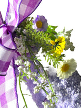Load image into Gallery viewer, Purple and White Ribbon and Yarn Wreath