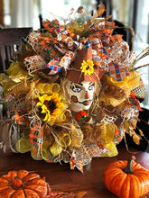 Load image into Gallery viewer, Fall Thanksgiving Scarecrow Wreath Head Mannequin Wreath Fall Decor Thanksgiving Decor