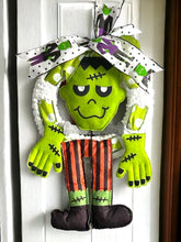 Load image into Gallery viewer, Frankie Ribbon and Yarn Halloween Wreath, Halloween Decor