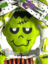 Load image into Gallery viewer, Frankie Ribbon and Yarn Halloween Wreath, Halloween Decor